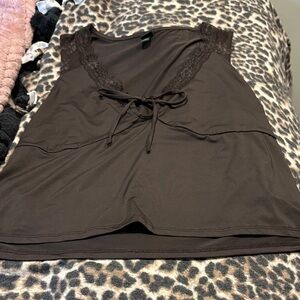 Elegant Brown Lace Trim Top